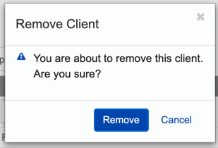 Remove client dialog hovering the remove button