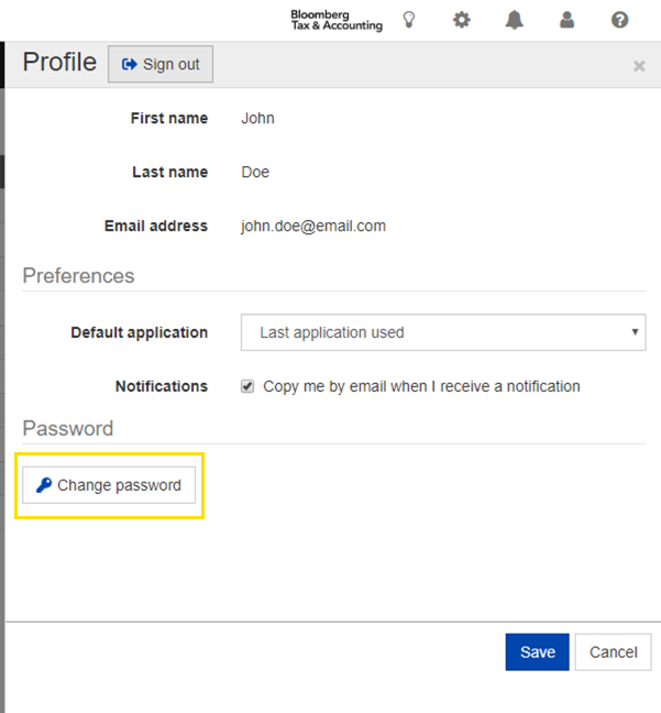 Change password from profile